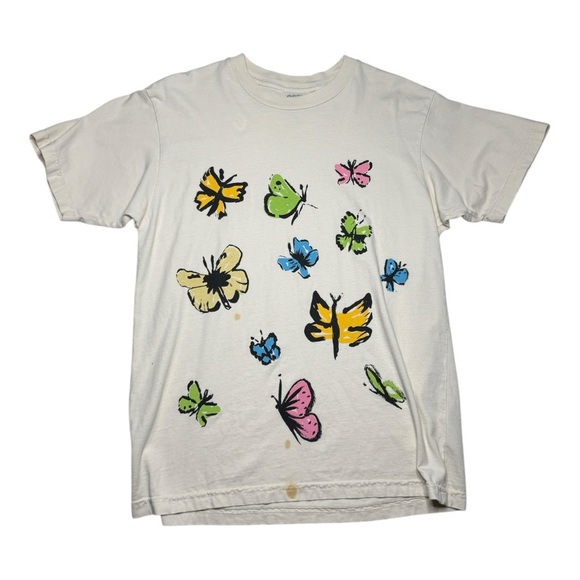 Obey Cream Butterfly Print T-Shirt Size Small - Picture 1 of 5